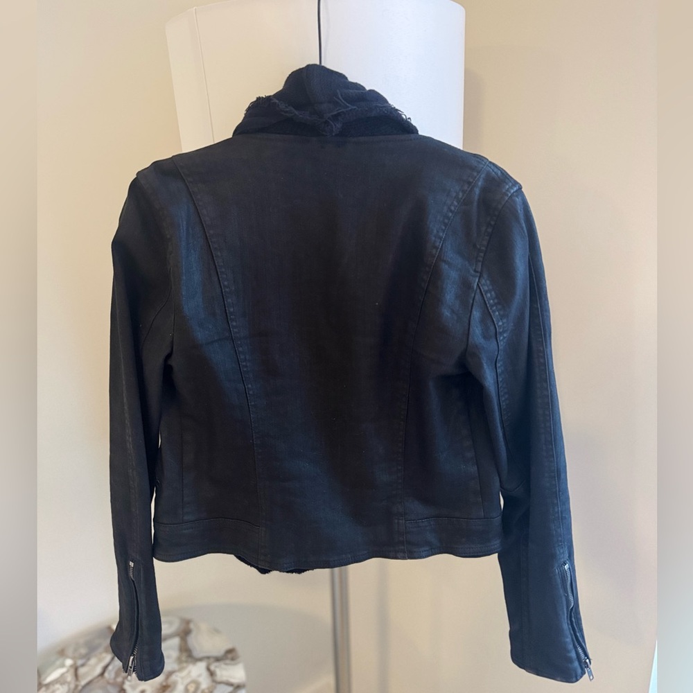 Super Cute Free People Drape Front Denim Waxed Moto Jacket - Picture 6 of 8